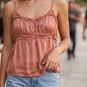 ba&sh Yael Camisole Top L Pink Satin Ruched Coquette Babydoll Regency Milkmaid